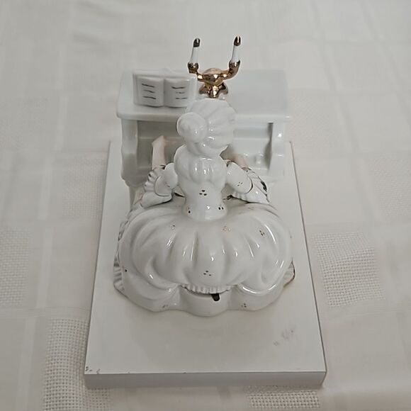 Ceramic Lady Playing Piano Musical Figurine White - Picture 5 of 16